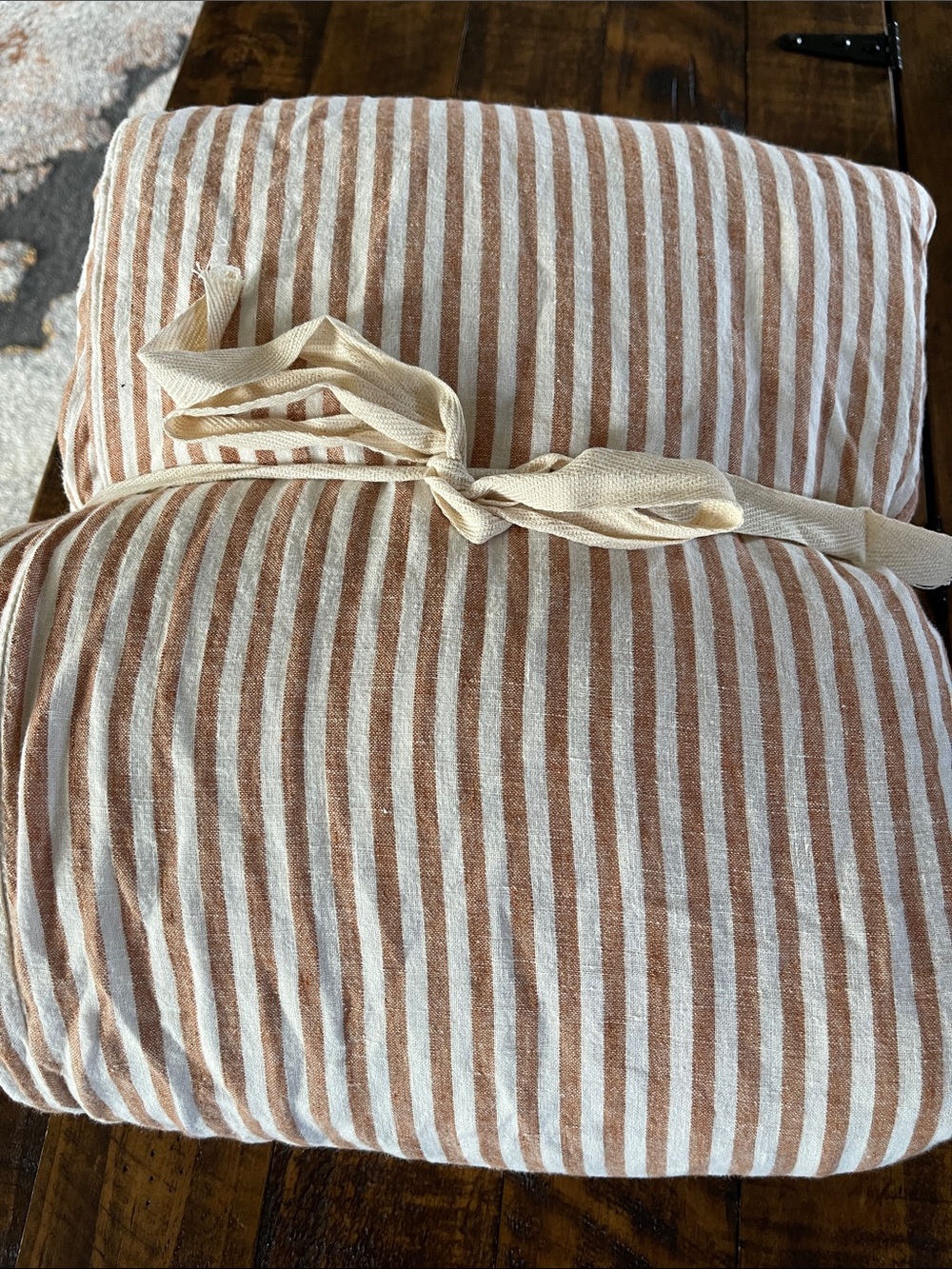 Quince Cream and Terracotta Striped Duvet Cover and Shams